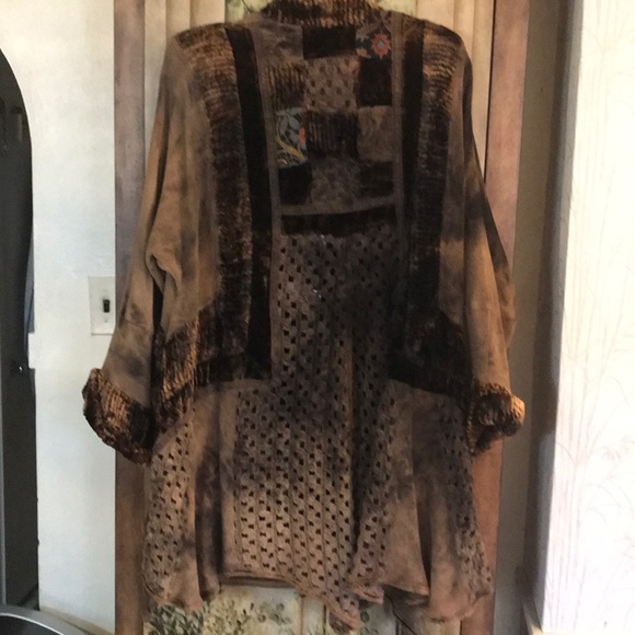 Velvet and knit Knee Length Coat - Picture 4 of 8